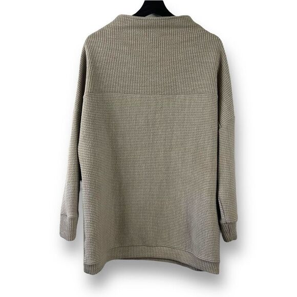 Sympli Womens M Mock Neck Ribbed Pullover Sweater Natural Beige Comfy Minimalist - Picture 2 of 7